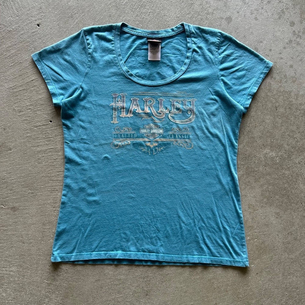 Vintage Harley Davidson Shirt Womens XL Blue Biker Black Hills Rapid City SD